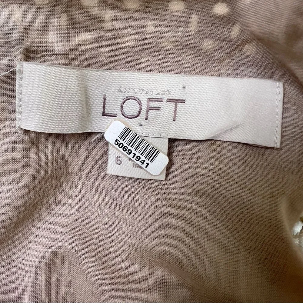 LOFT Sleeveless Lace Eyelet Keyhole Back Round Neck Shift Dress Black Tan 6